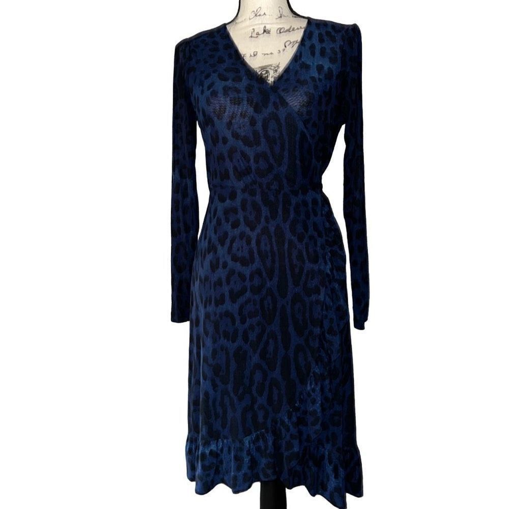 Scoop navy & black wrap ruffle dress small‎